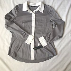 Apt. 9 Gray and White Button Down Office Blouse